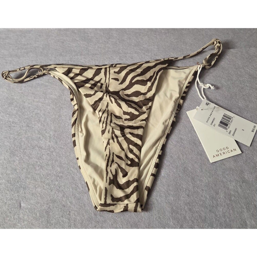 Good American Good Fit String Bikini Bottom Zebra Large Adjustable NWT